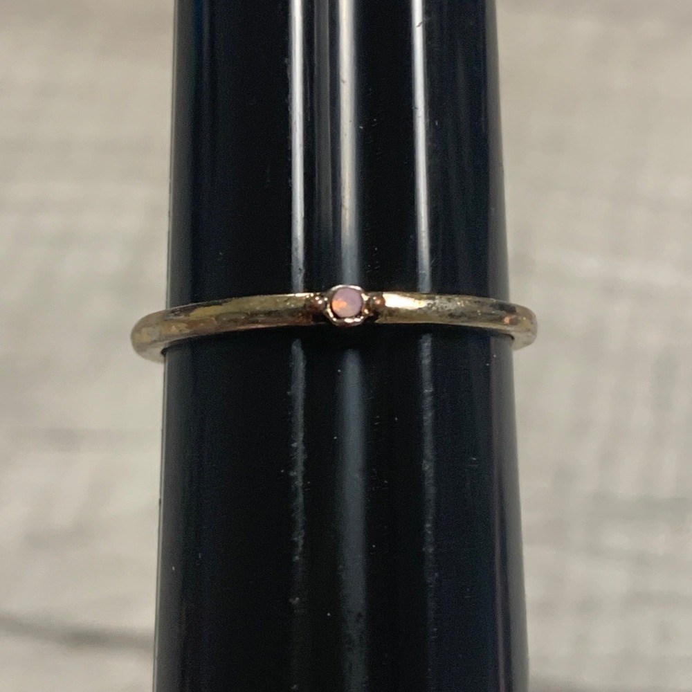 Gold Tone Minimalist Solitaire Ring Pink Stone Stackable Band Size 9.25